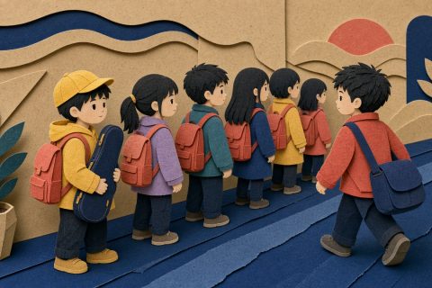 琴房走廊男孩排队新来书包往前挪