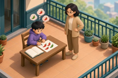 阳台口算男孩画小辣椒
