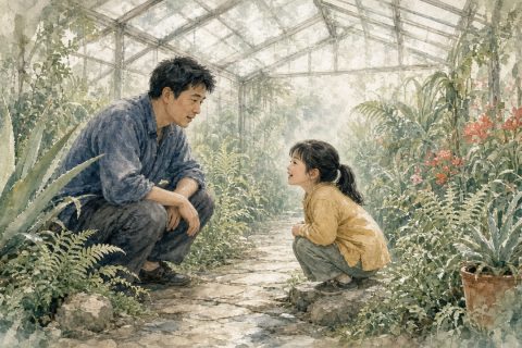 植物园温室石板路父女听配对对答