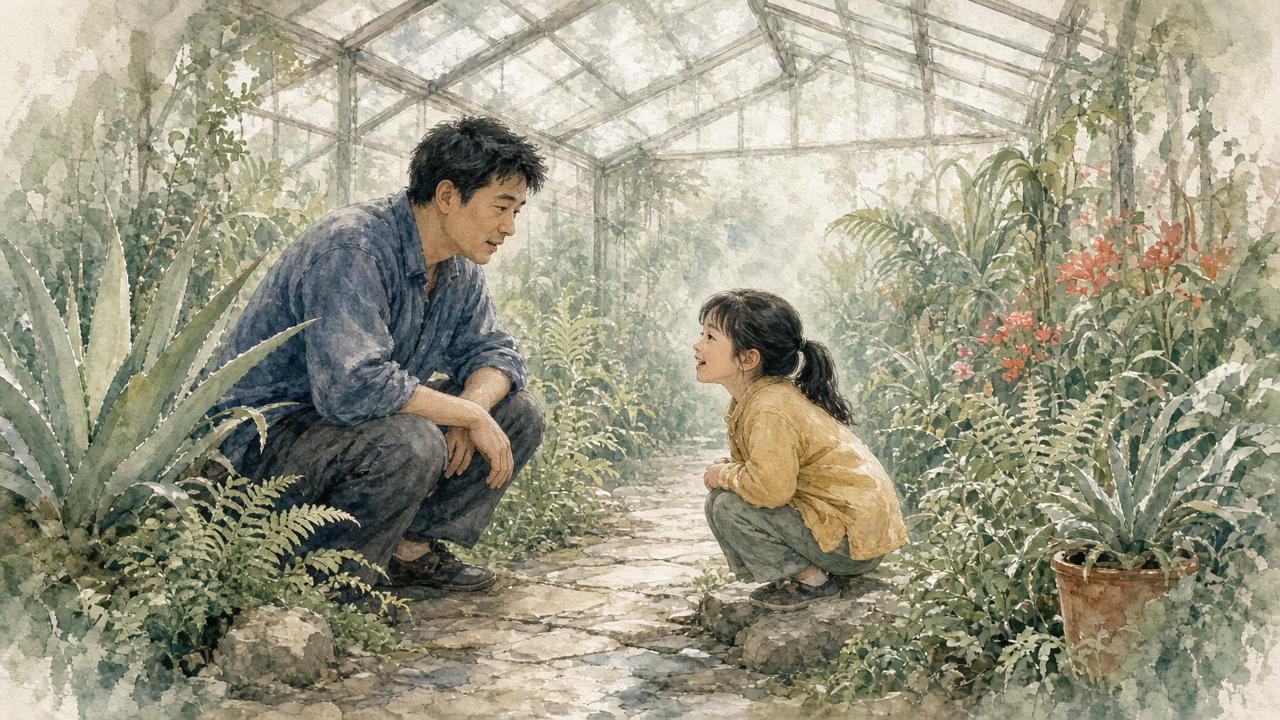 植物园温室石板路父女听配对对答