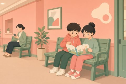 兴趣班候场孩子看书
