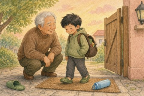 幼儿园门口爷爷对大班男孩交代回家三步