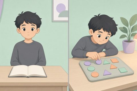 分屏：僵直发呆vs眼睛跟着拼图