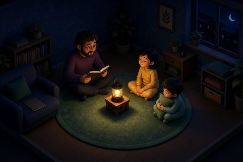 停电的夜晚，爸爸借着露营灯念数字，女儿闭眼听着数